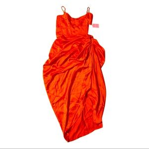 Bright Orange Ruched Satin Corset dress